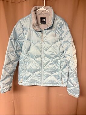 North Face Goose Down  550 Puffer Jacket Women's Large Full Zip Light Blue